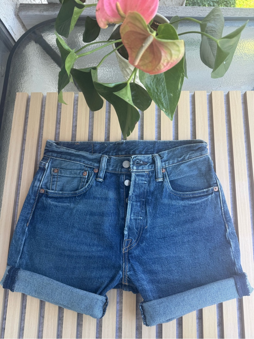 Levi's Blue Rolled Cuff Denim Shorts
